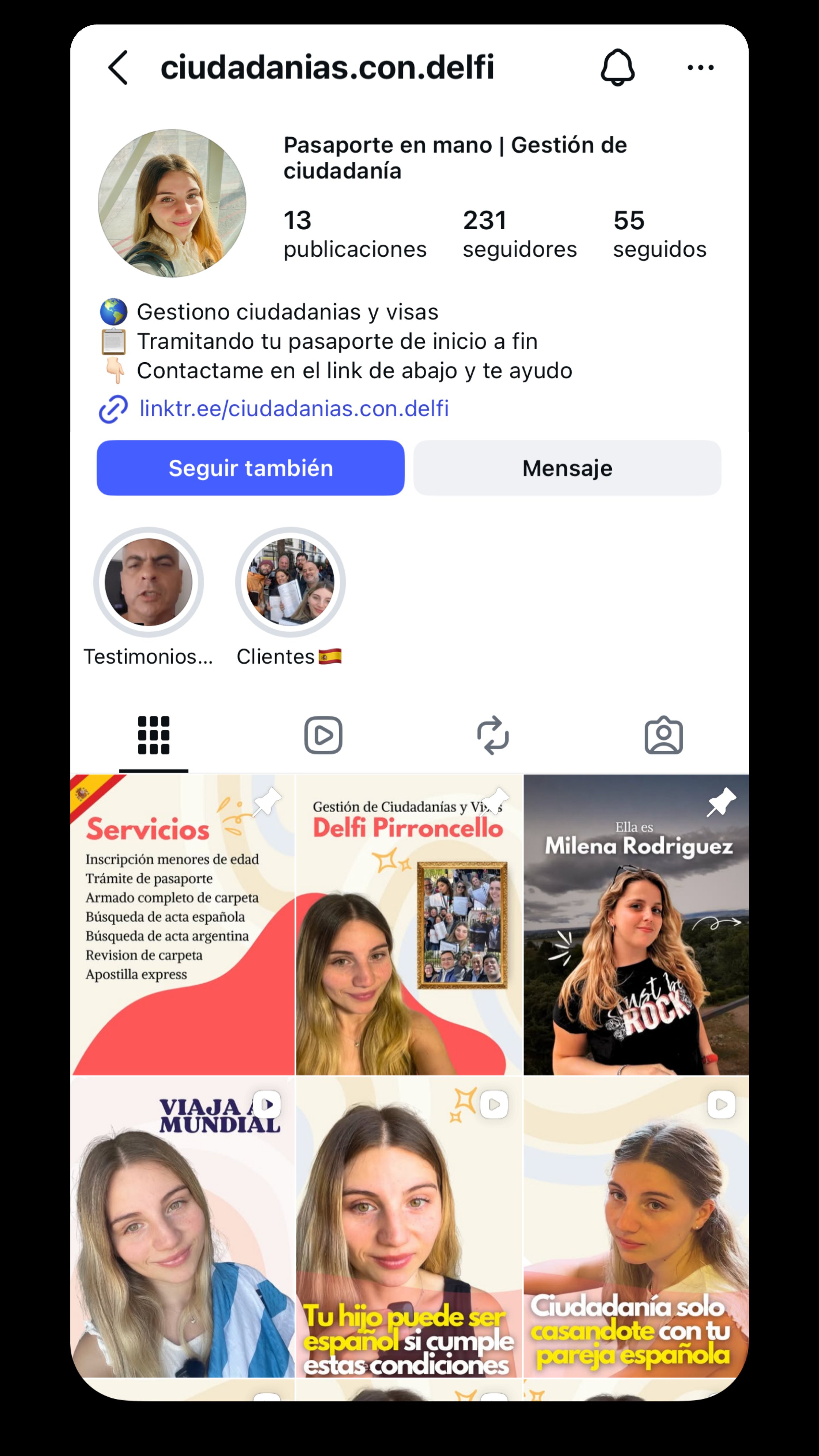 Perfil de Delfina antes — 231 seguidores